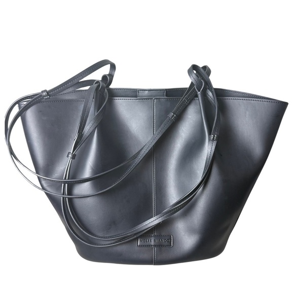 Melie Bianco Women’s Lydia Tote in Black Snap Closure Vegan Leather - Picture 1 of 9